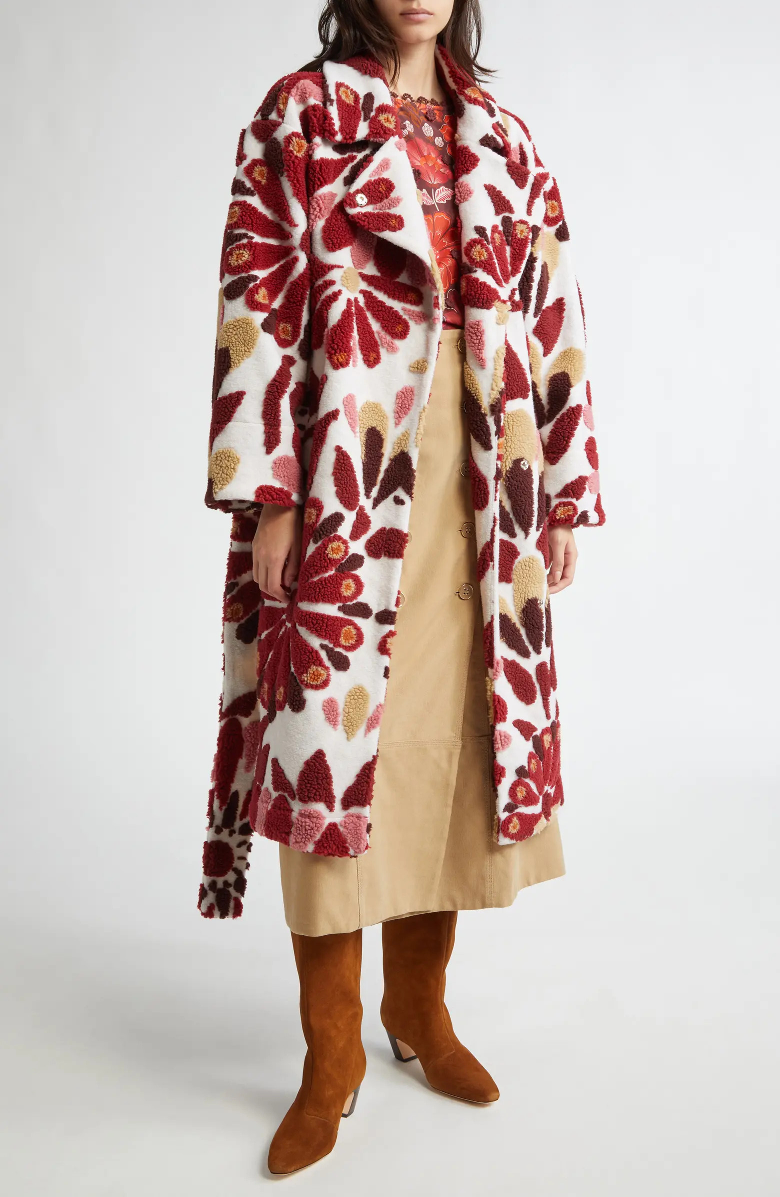 FARM Rio Ainika Flowers Belted Fleece Coat | Nordstrom | Nordstrom