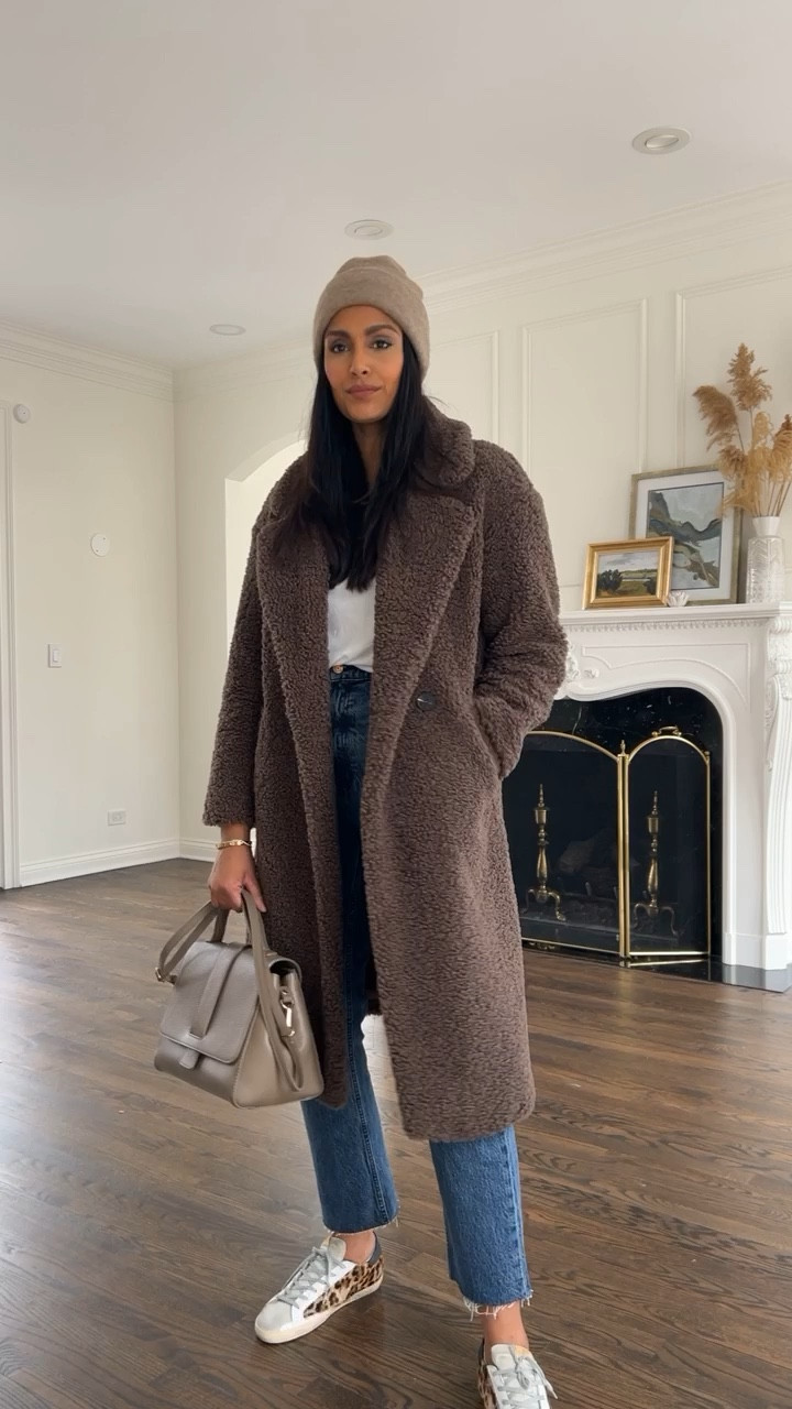 Teddy coat outfit. Gap cheeky straight jeans. Leopard golden goose sneakers. Winter outfits. GRWM. 

#LTKunder100 #LTKstyletip #LTKshoecrush
