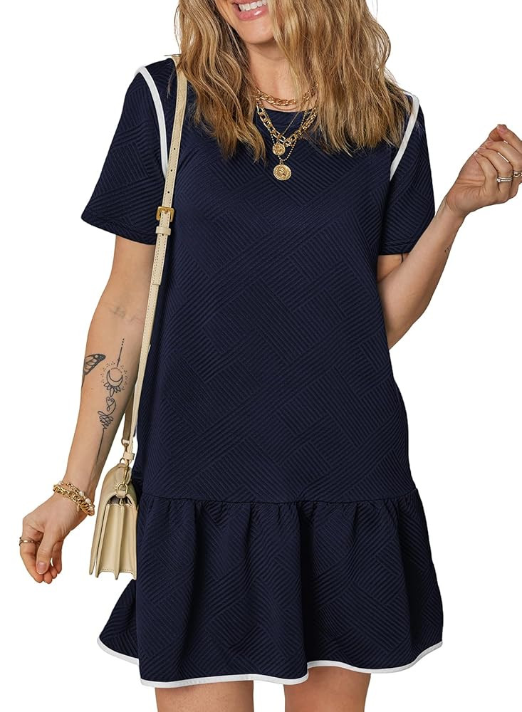 EVALESS Womens Summer Dresses 2025 Casual Crewneck Short Sleeve Textured Flowy Ruffle A-Line Swin... | Amazon (US)