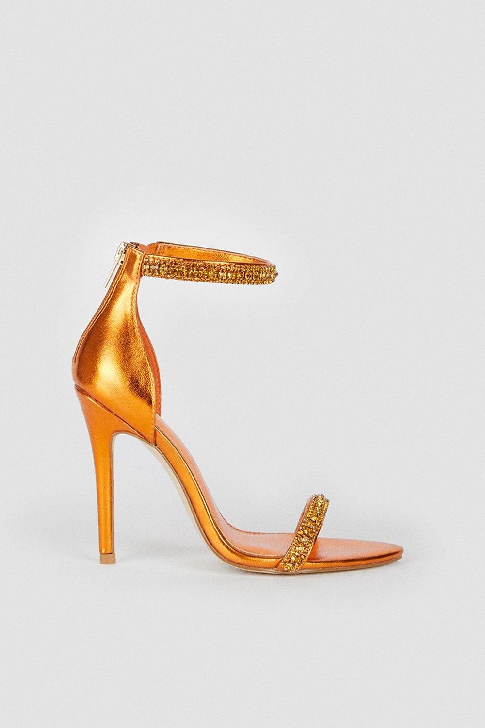 Metallic Double Diamante Strap Stiletto Heel | Karen Millen US