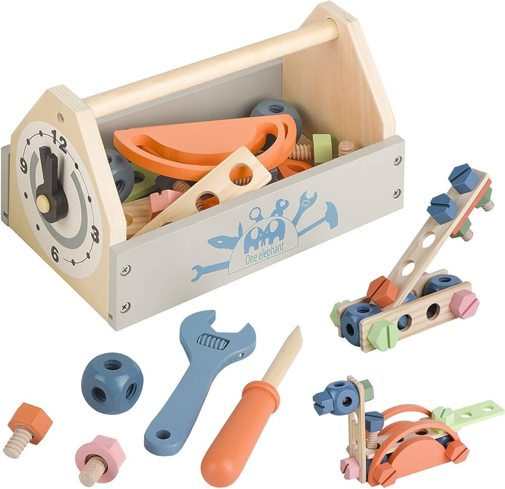 Wooden Tool Toy Toolbox Toddler Educational Construction Kids Toys Play Accessories Set Creative ... | Amazon (US)