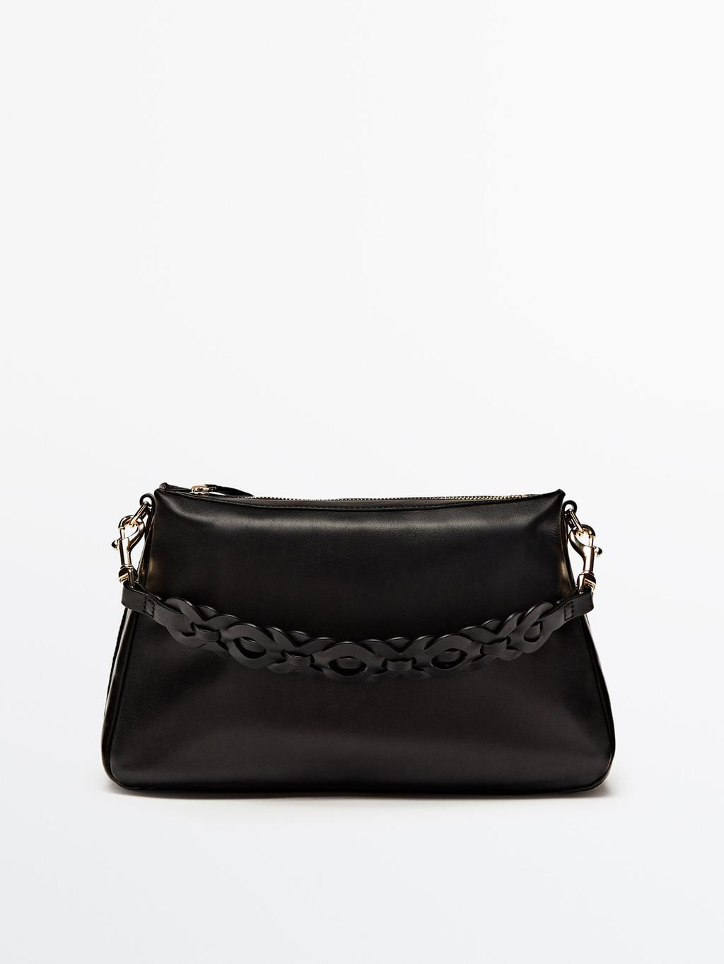Leather shoulder bag with interwoven strap | Massimo Dutti US