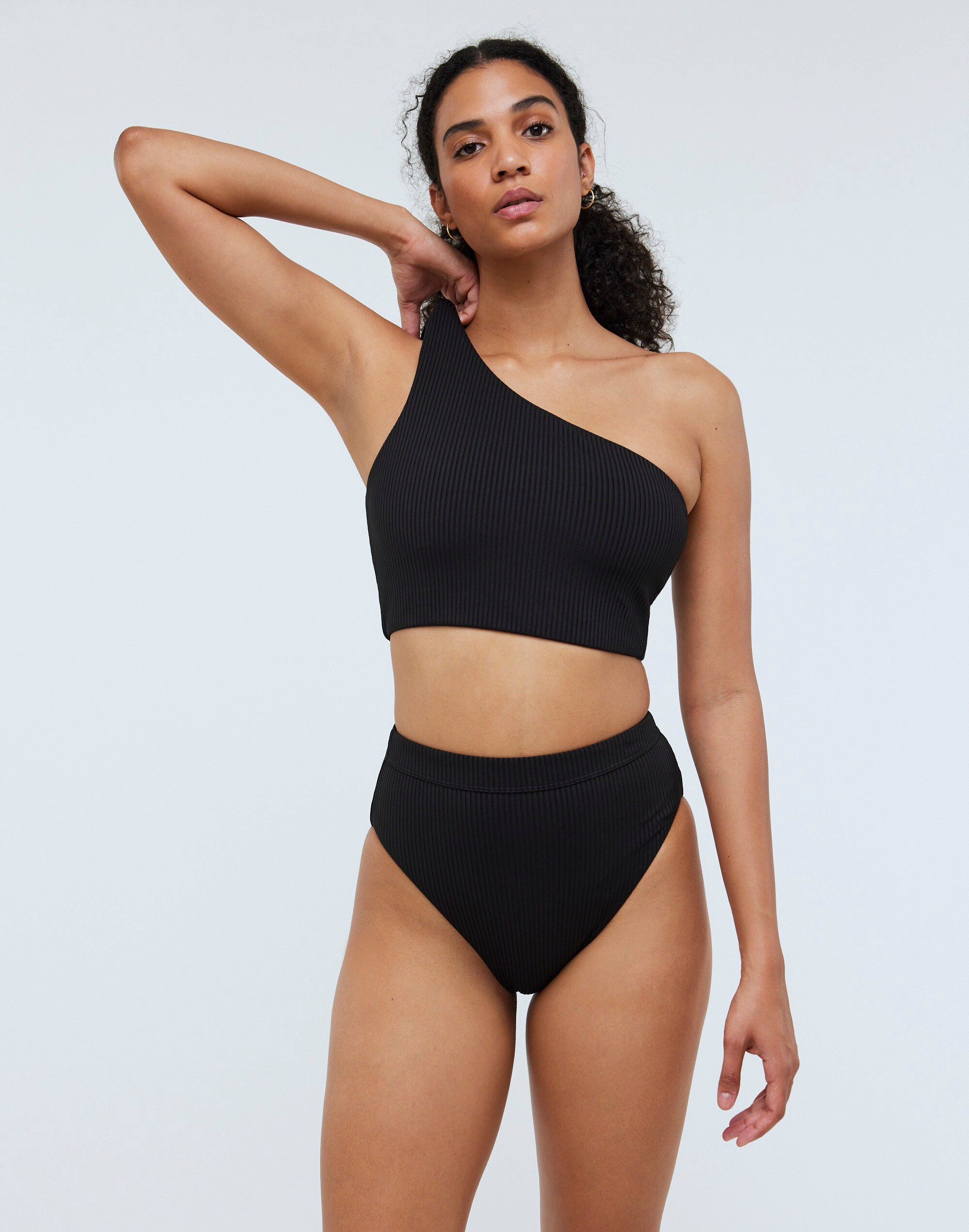 Ribbed One-Shoulder Longline Bikini Top | Madewell