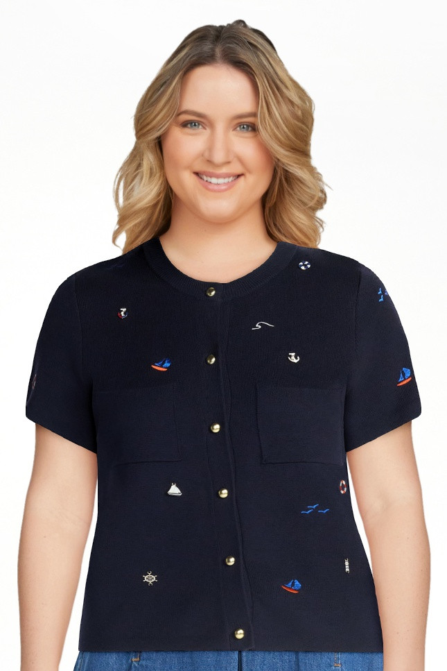 Free Assembly Women's and Women's Plus Embroidered Cardigan Sweater with Short Sleeves, Sizes XS-... | Walmart (US)