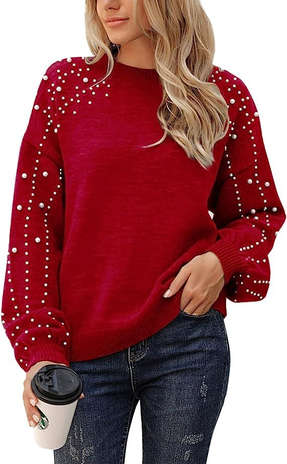 Blooming Jelly Women's Chunky Sweater Crewneck Sweatshirt Knit Lantern Sleeve Oversized Pullover Swe | Amazon (US)