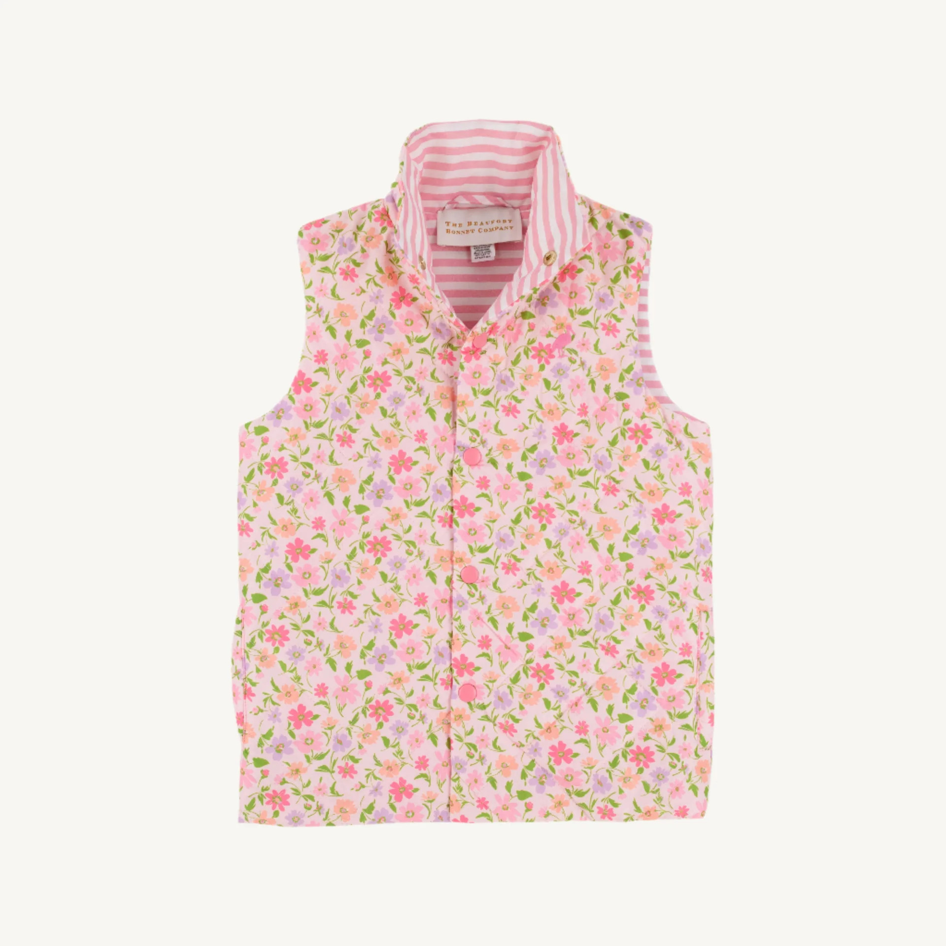 Vaughn Vest - Grand Cayman Gardens with Romany Rose Stripe & Romany Ro | The Beaufort Bonnet Company