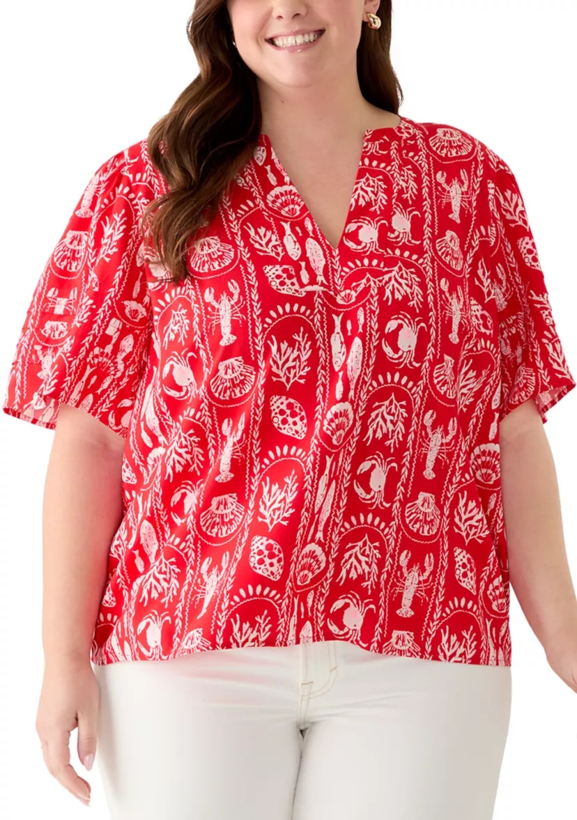 Plus Size Notch Neck Print Top | Belk