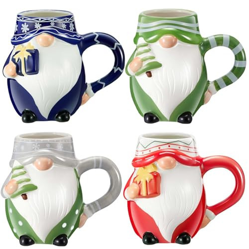Nuogo 4 Set Christmas Coffee Mug, Ceramic Christmas Gnome Mug Xmas Coffee Cups with Handle Funny Christmas Theme Porcelain Tea Cup Mug for Christmas Home Family Colleague Gift Centerpieces | Amazon (US)