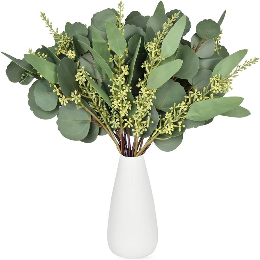 DearHouse 16 Pack Faux Eucalyptus Stems with Seeds, 14 Inch Artificial Eucalyptus Leaves Branches... | Amazon (US)