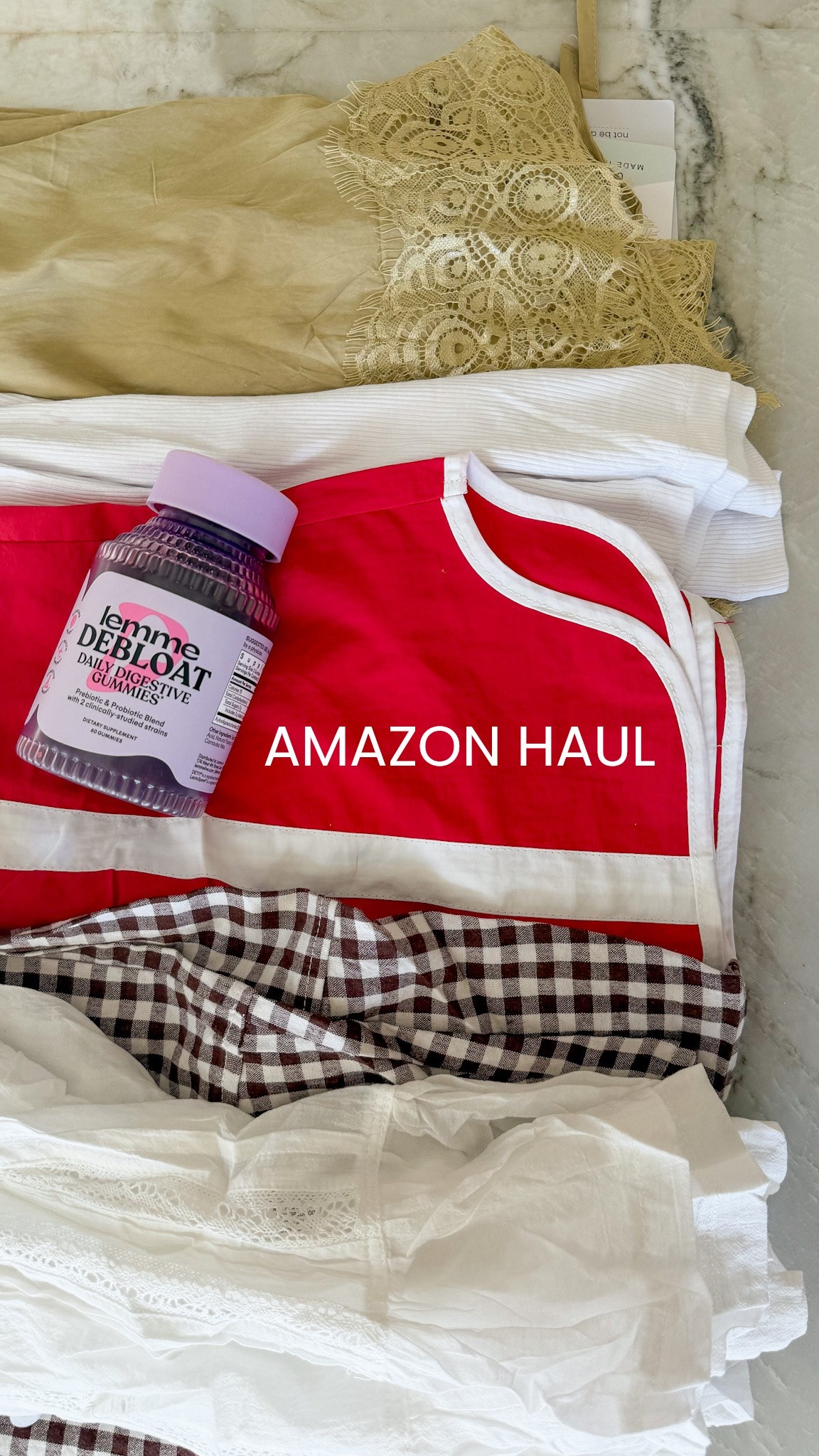 Summer Amazon haul! 

Debloat gummies, I’ve tried the last 2 days and I can tell a difference already! 🙌

All the fun pants for summer & this gorgeous flowy top + my favorite high neck tanks. 

Sizing notes: yellow barrel pants XS, red track pants S, brown & white gingham pants S, tank S, lace top S 

Amazon fashion, tank top, flow, top, designer tub, look for less, track, pant, gingham pant, barrel, pants, satin pant, lace pant ￼￼

#LTKSeasonal #LTKootd #LTKselfcare