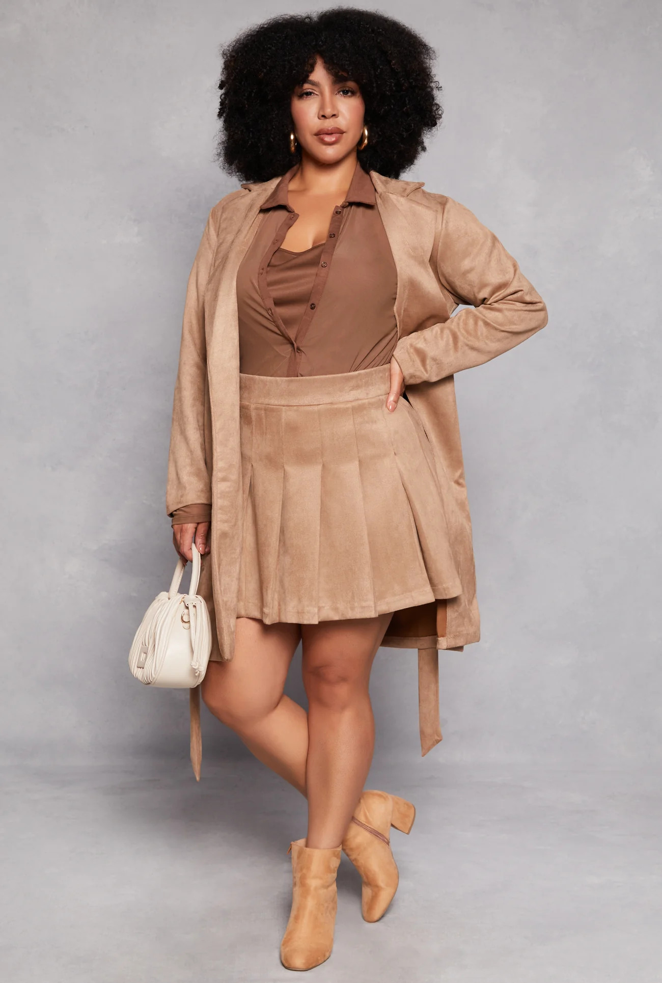 Plus Size Faux Suede Wrap Coat | Rainbow Shops