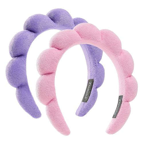 Spa Facial Headbands Combo Pack - 2 Terry Cloth Makeup Headbands for Face Washing, Masks, and Skin Treatments (Pink + Purple) | Amazon (US)