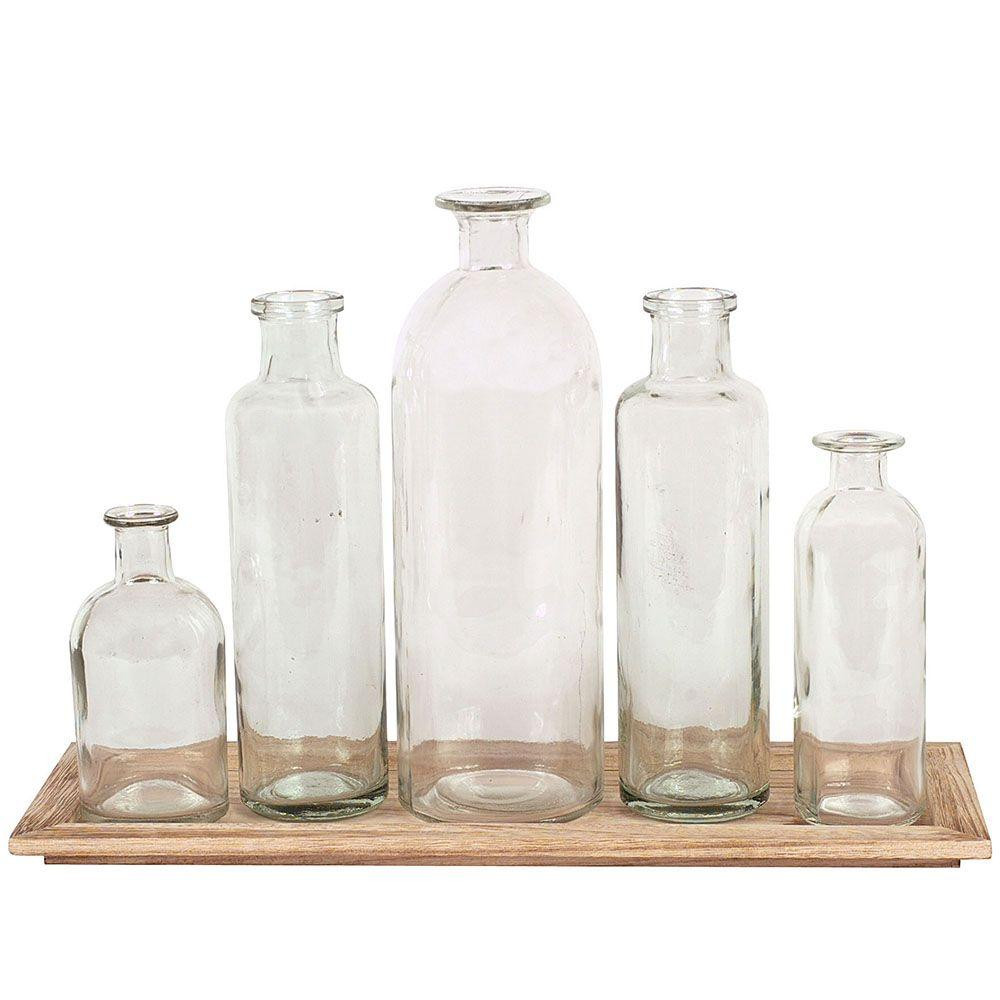 Glass Bottle Vases with Tray (Set of 5) | The Home Depot