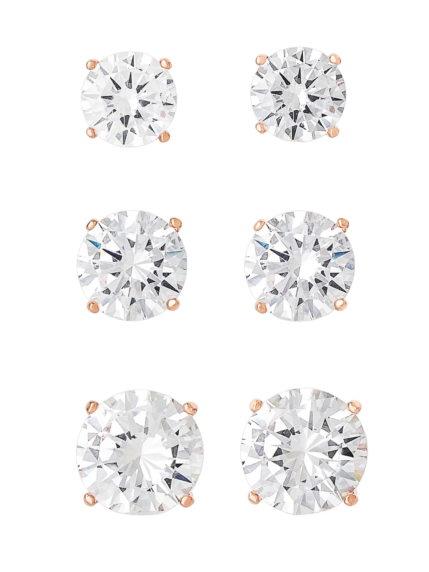 Believe by Brilliance 14KT Gold Flash Plated Cubic Zirconia Round Earrings, 3 Pair Set | Walmart (US)