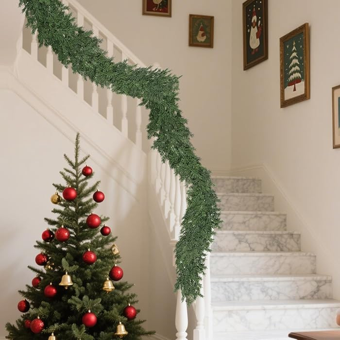 9Ft Christmas Garland Realistic Fuller,Natural Droopy,Bendable Stairs Railing Mantle Garland for ... | Amazon (US)