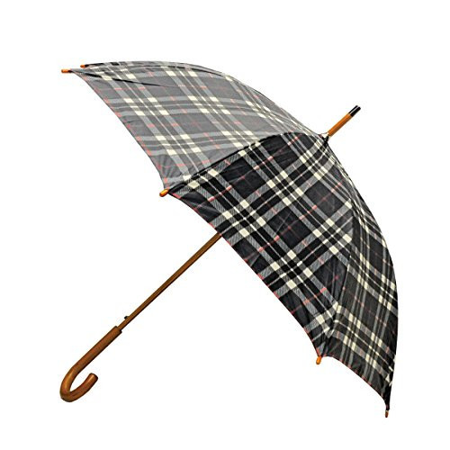 Rainbrella Classic Auto Open Umbrella with Real Wooden Hook Handle, Black Plaid, 46 | Amazon (US)