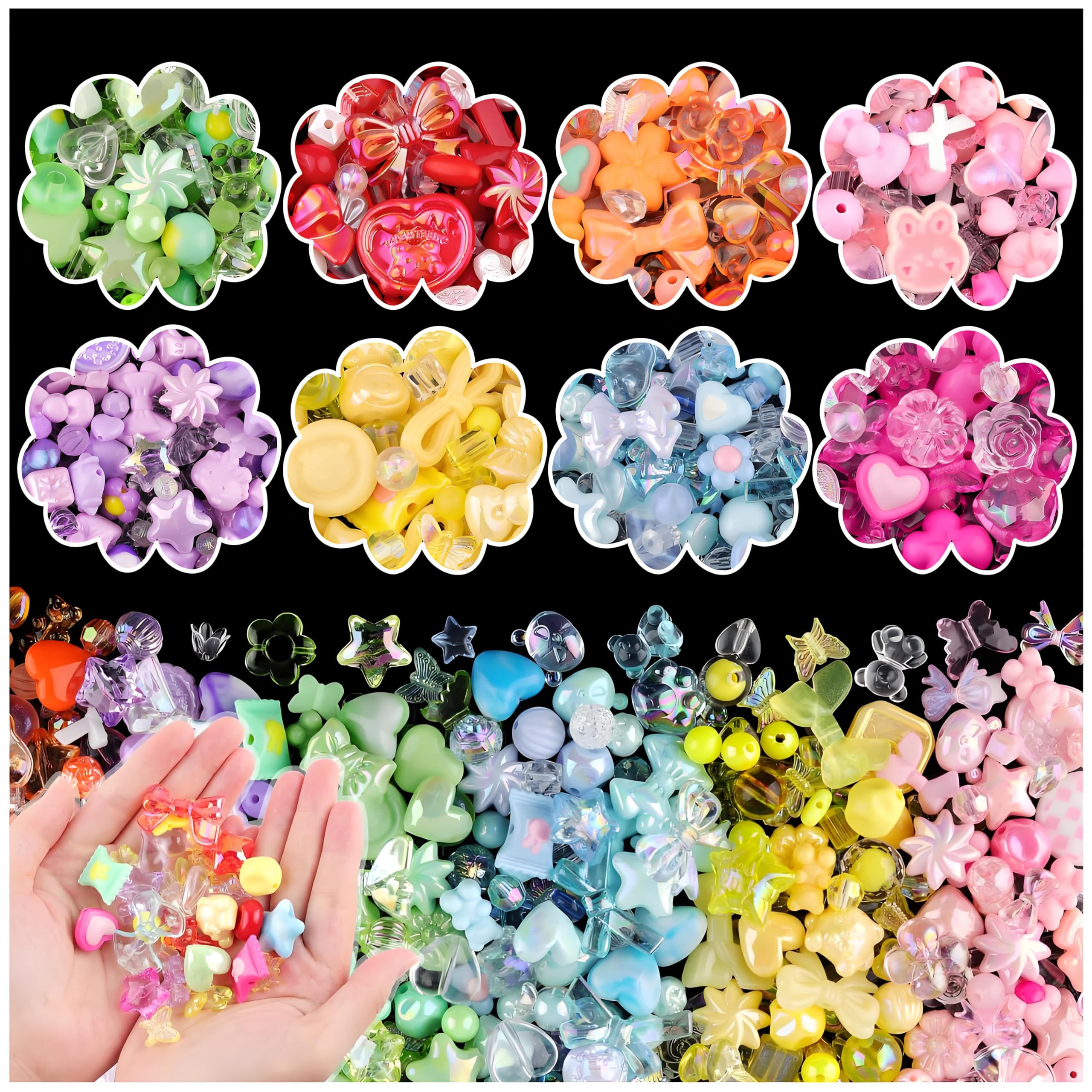 Acidea 380-400PCS Assorted Acrylic Beads for Bracelet Making, Flower Bow Butterfly Candy Star Hea... | Amazon (UK)