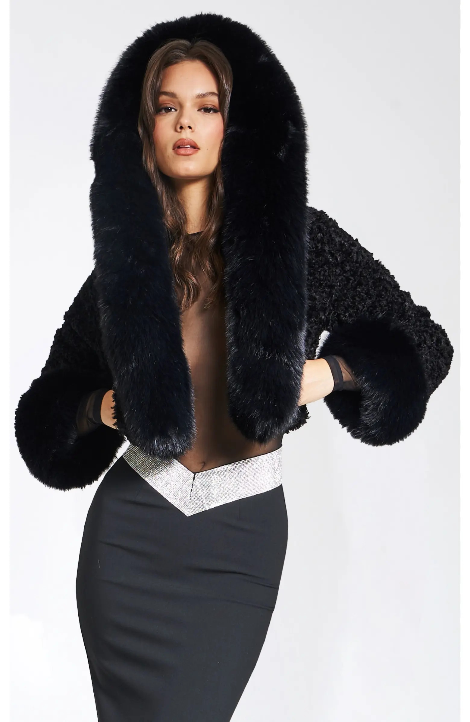 Miss Circle Kali Cropped Faux Fur Jacket With Hood | Nordstrom | Nordstrom