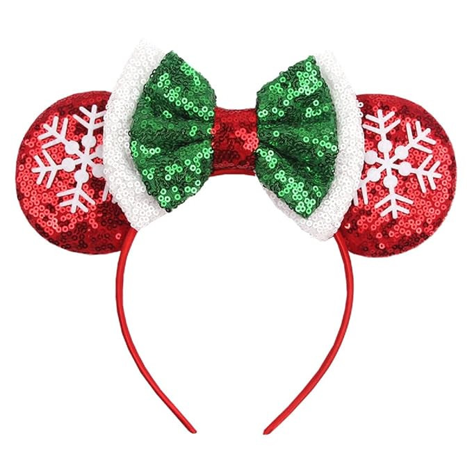 LSHDXD Christmas Mouse Ears Bow Headband Hair Hoop, Glitter Snowflake Hair bands for Christmas Pa... | Amazon (US)
