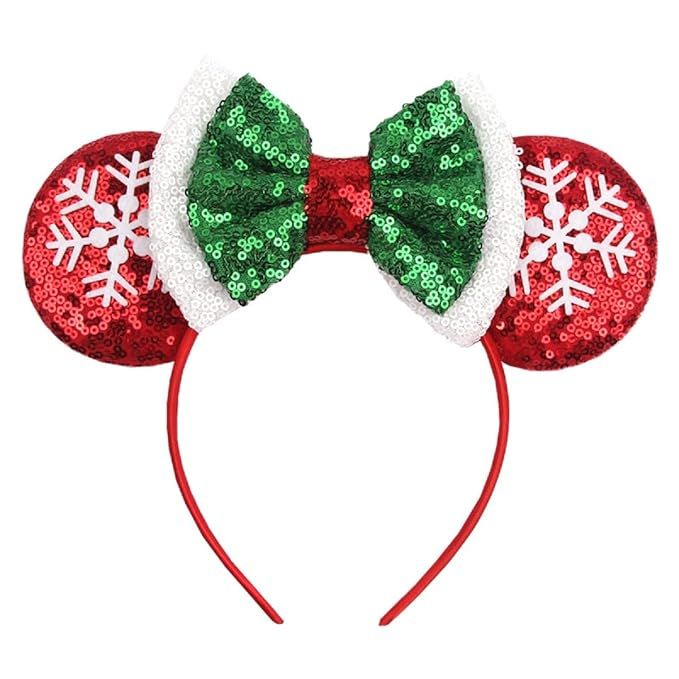LSHDXD Christmas Mouse Ears Bow Headband Hair Hoop for Women Girls, Glitter Snowflake Hair bands ... | Amazon (US)