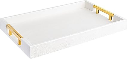 Modern Elegant 18"x12" Rectangle White Glossy Shagreen Decorative Ottoman Coffee Table Perfume Li... | Amazon (US)