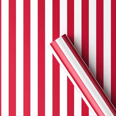 30" 50 sq ft Christmas Roll Wrap Red and White Cabana Striped - Wondershop™ | Target