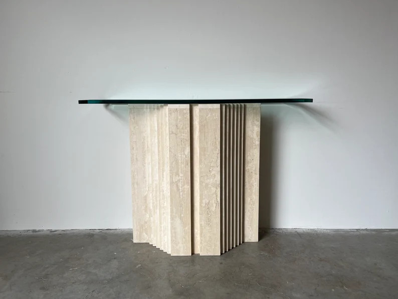 80's Postmodern Geometric Travertine Console Table | Etsy (US)