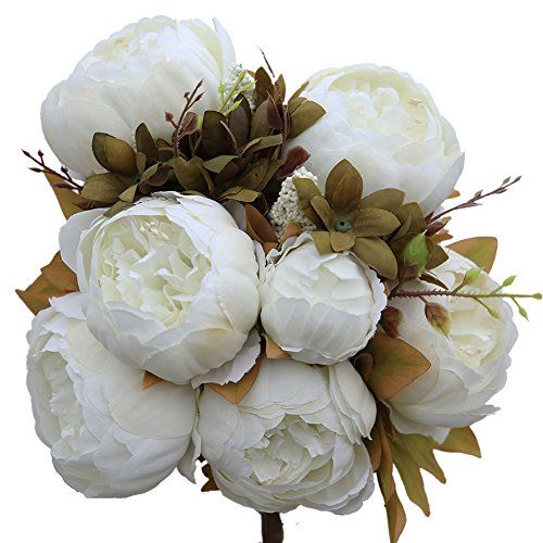Luyue Vintage Artificial Peony Silk Flowers Bouquet, White | Amazon (US)