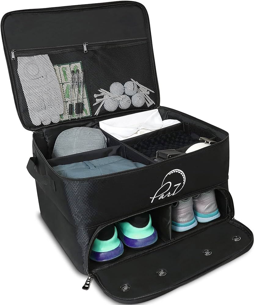 Par7 Golf Trunk Organizer - 2 Pair Shoes and Accessories Storage - Double Layer Storage Locker fo... | Amazon (US)