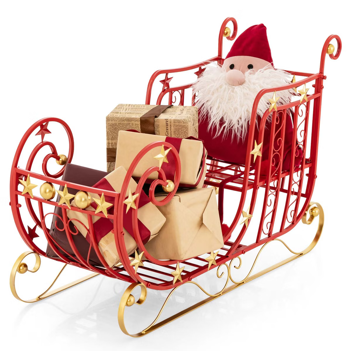 Costway Red Santa Sleigh with Large Cargo Area for Gifts Metal Christmas Holiday Decor | Target