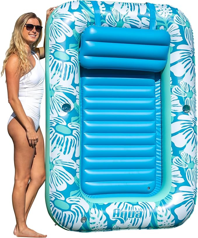 Aqua Inflatable Tanning Pool Lounger, Premium Pool Float with Cupholders and Removeable Pillow fo... | Amazon (US)