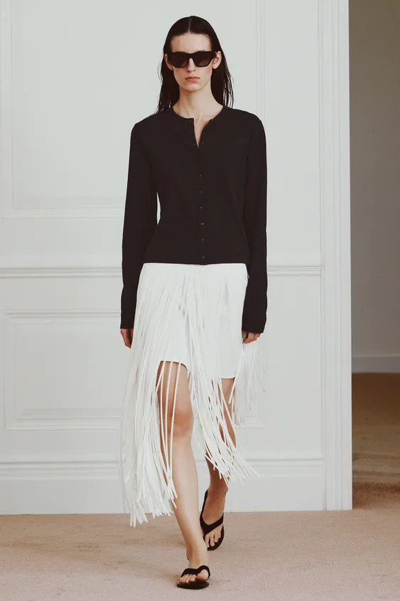 ZARA WOMAN COLLECTIONMid-waist midi skirt with fringe detail. Short inner lining. Invisible in-se... | Zara UK
