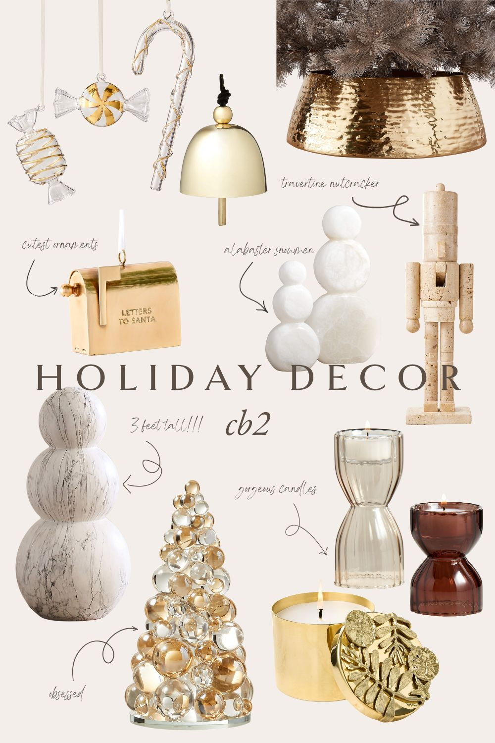 holiday decor, neutral home style, brass christmas decorations, travertine nutcracker, tree skirt, marble snowman, alabaster, gift guide, candle, brass ornaments, glass ornaments 

 #LTKHoliday #LTKSeasonal #LTKHome