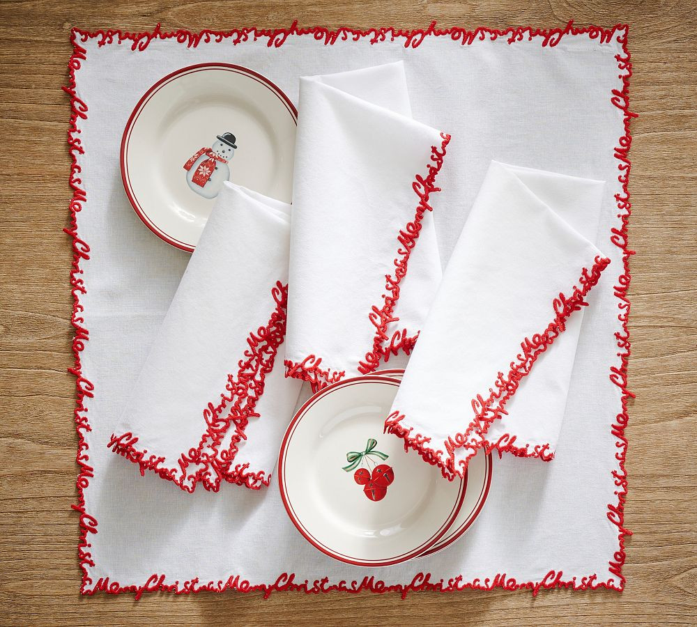 Merry Christmas Embroidered Napkin - Set of 4 | Pottery Barn (US)