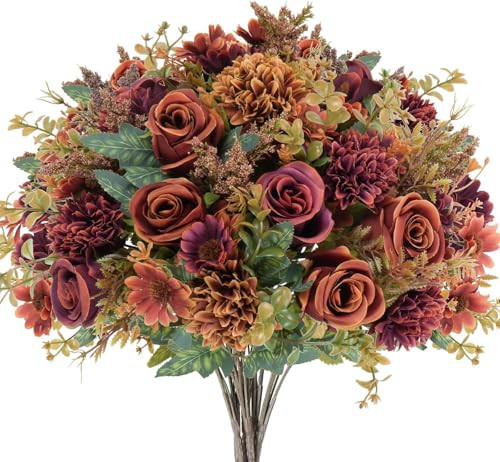 GTIDEA 6 Bundles Artificial Fall Flowers 2 Colors Fake Roses Silk Bouquets with Hydrangea Autumn Faux Flowers Arrangements for Home Fall Wedding Table Centerpieces Party Decor (13 Inch) | Amazon (US)
