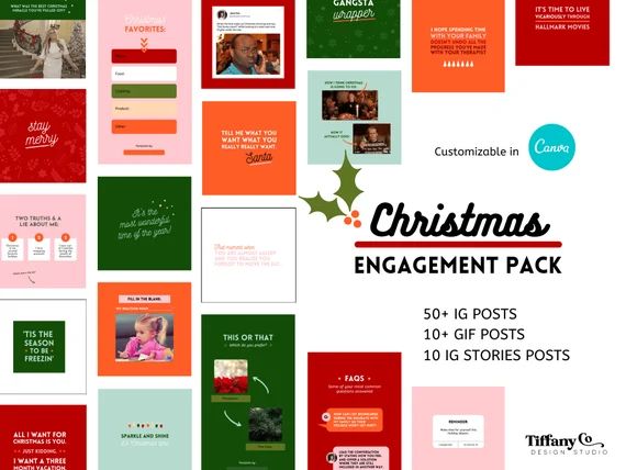 Christmas Engagement Pack Instagram Templates . holiday instagram templates canva . customizable ... | Etsy (US)