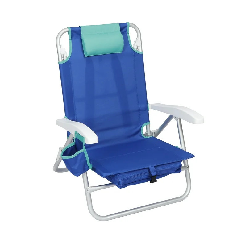 Mainstays Reclining and Lay Flat Backpack Beach Chair, Blue | Walmart (US)
