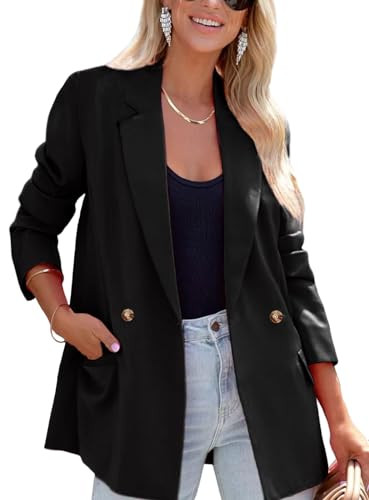 ARTFREE Womens Casual Blazer Button Lapel Long Sleeve Work Business Fashion Blazers Jackets Outfits with Pockets Black Medium | Amazon (US)