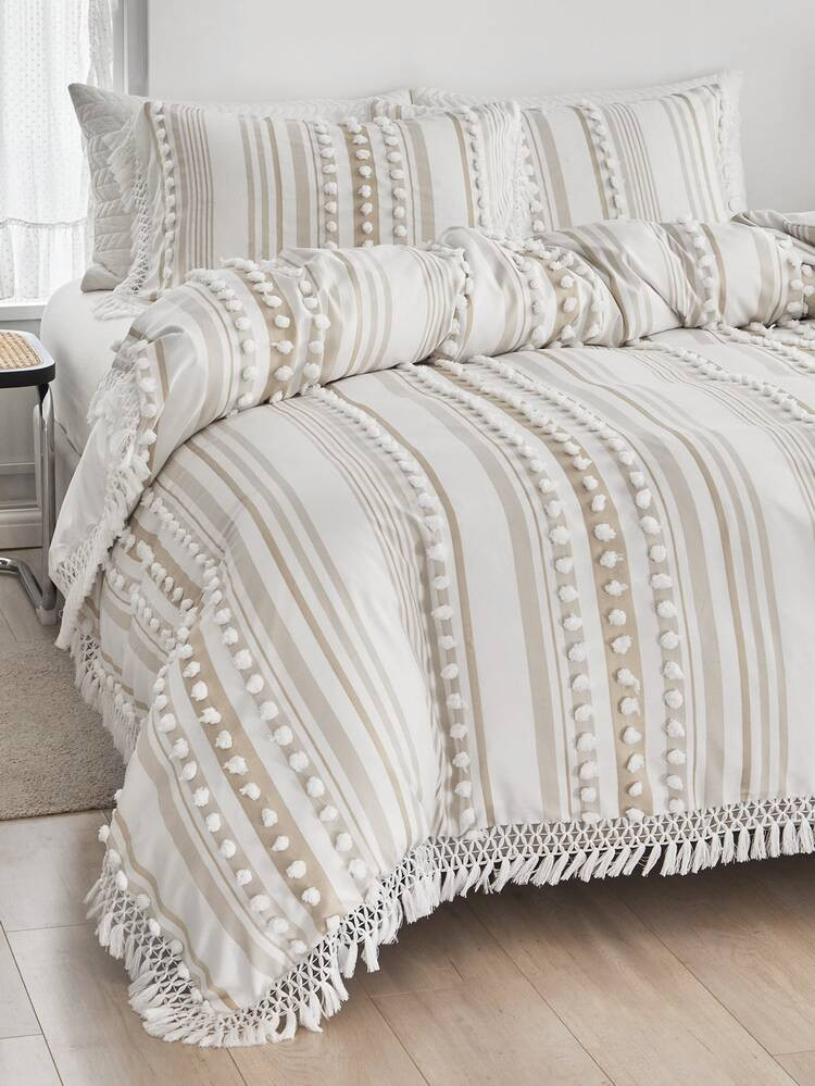 Pom Pom & Tassel Decor Duvet Cover Set Without Filler | SHEIN