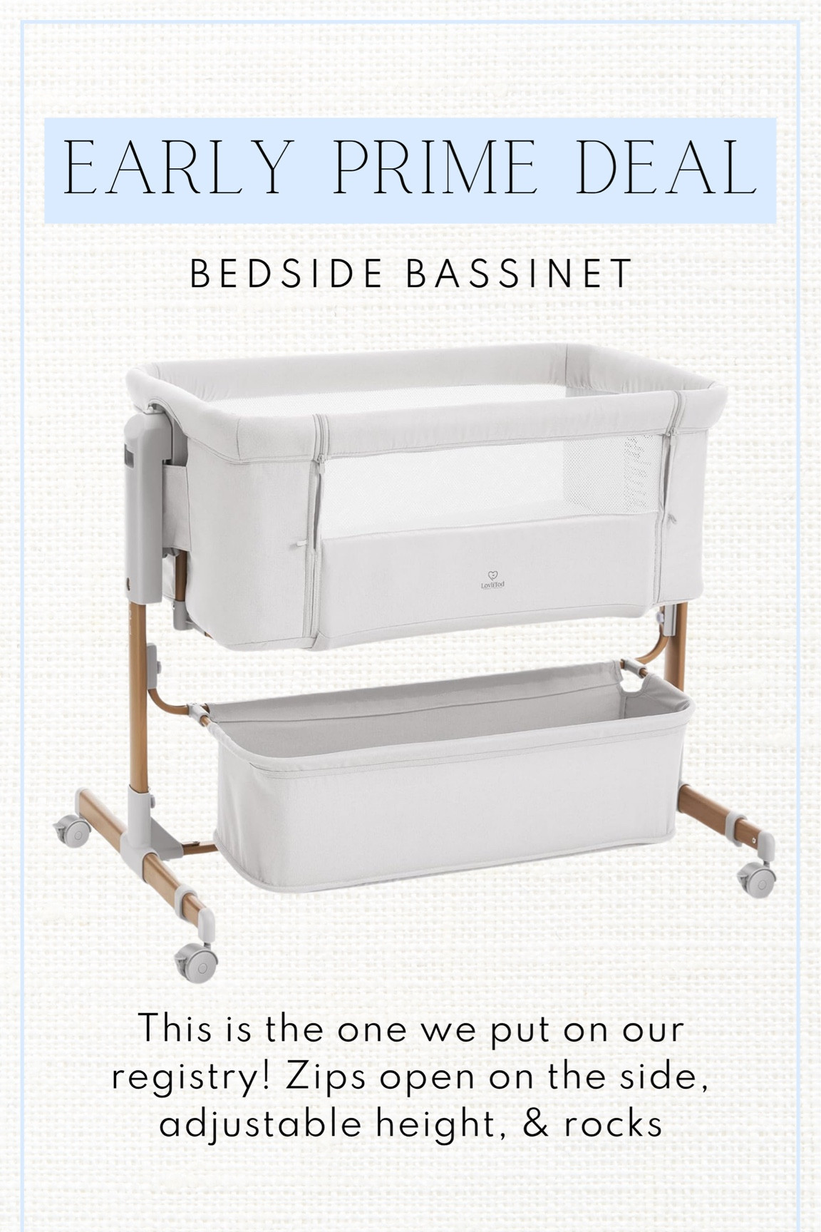 This is the bedside bassinet we put on our registry! Zips open on the side, adjustable height, & rocks. On early Prime Day Deal!

#LTKSaleAlert #LTKBaby