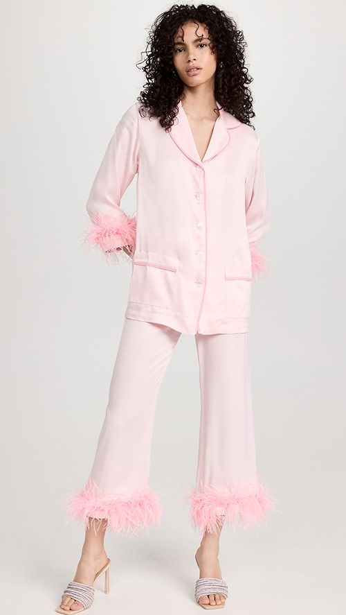 Party Pajama Set with double Feathers in Pink | Shopbop