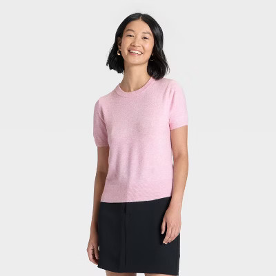 Women's Short Sleeve Cozy Knit T-Shirt - A New Day™ Pink XL | Target