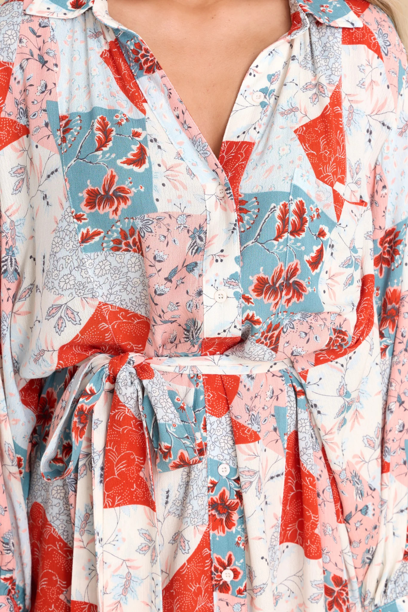 Unique Flair Ivory Multi Floral Print Dress | Red Dress 