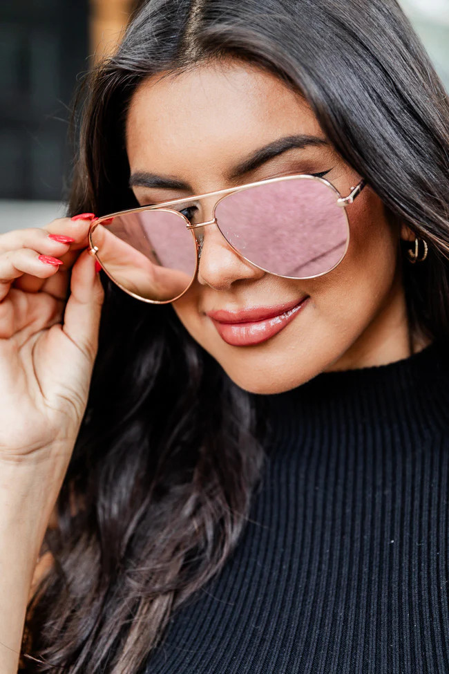 Mila Rose Gold Frame with Mirror Pink Lens Sunglasses | Pink Lily