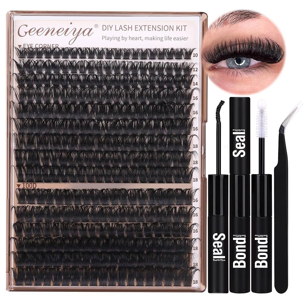 Geeneiya Volume Lash Clusters Kit DIY Lash Extension Kit D Eyelash Extensions with Lash Bond and ... | Amazon (US)