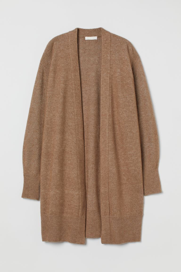 Long, fine-knit cardigan in soft fabric with wool content. Dropped shoulders, long sleeves, and n... | H&M (US + CA)