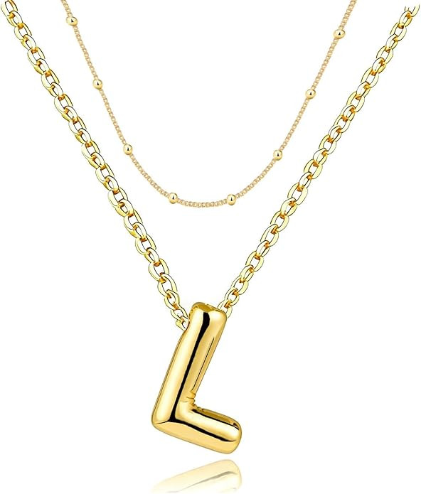 PANSHI Gold Initial Necklaces Gifts for Women Girlfriend Teens Gifts Trendy Stuff Layered Bubble ... | Amazon (US)