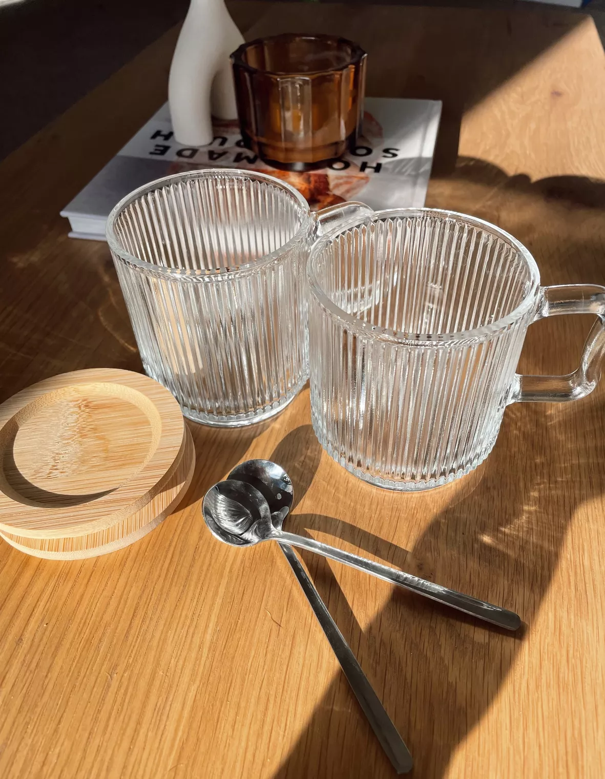 LETINE Clear Glass Coffee Mug with Lids (12.5 oz) - Insulated