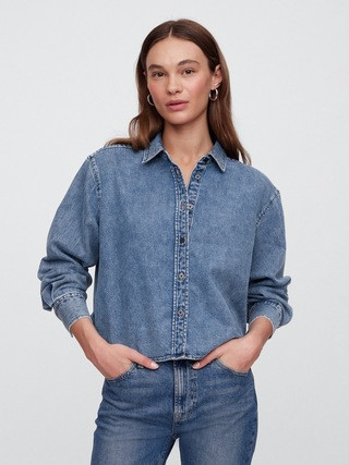 Oversized Cropped Denim Shirt | Gap Factory