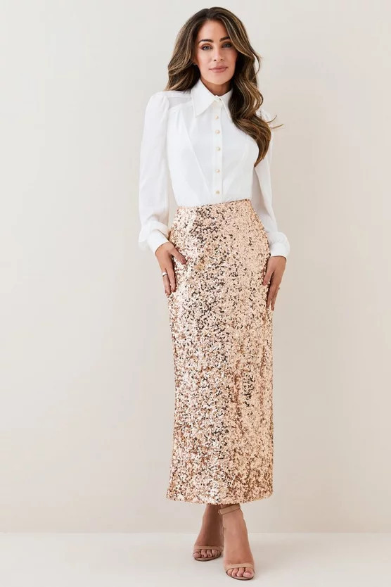 Lydia Millen Textured Sequin Skirt | Karen Millen UK + IE + DE + NL